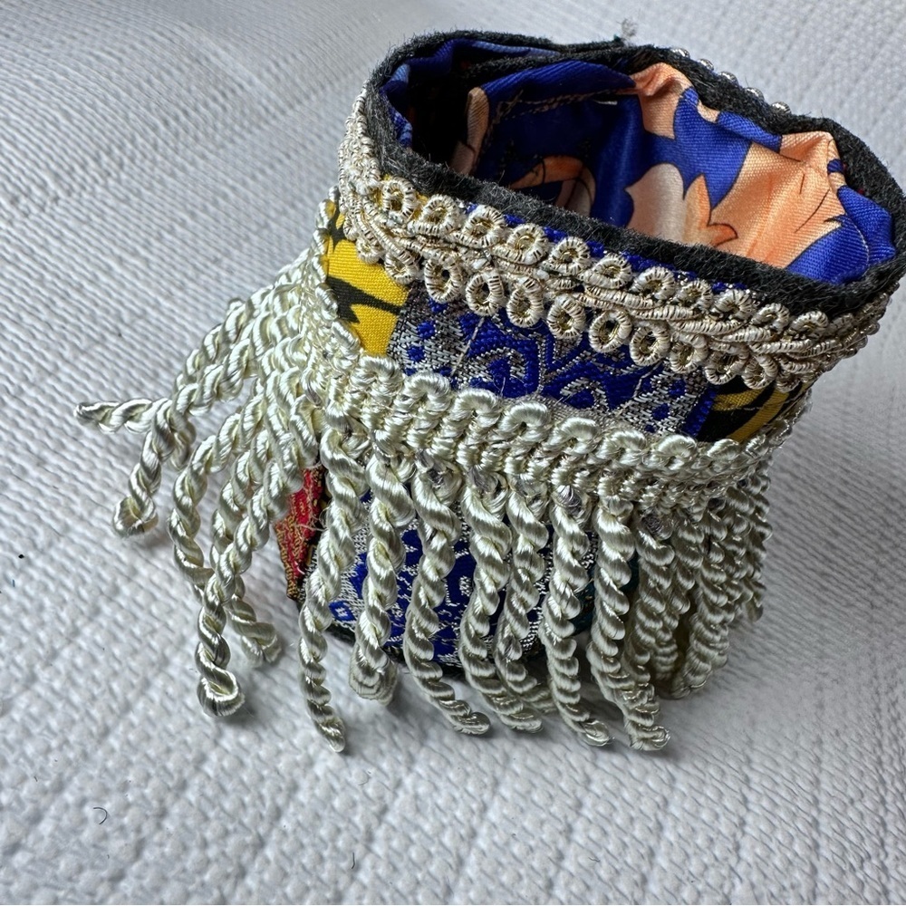 RUBYRUDI Cuff Bracelet Handcrafted OOAK Fabric Embellished Artisan Wearable Art - Picture 6 of 15
